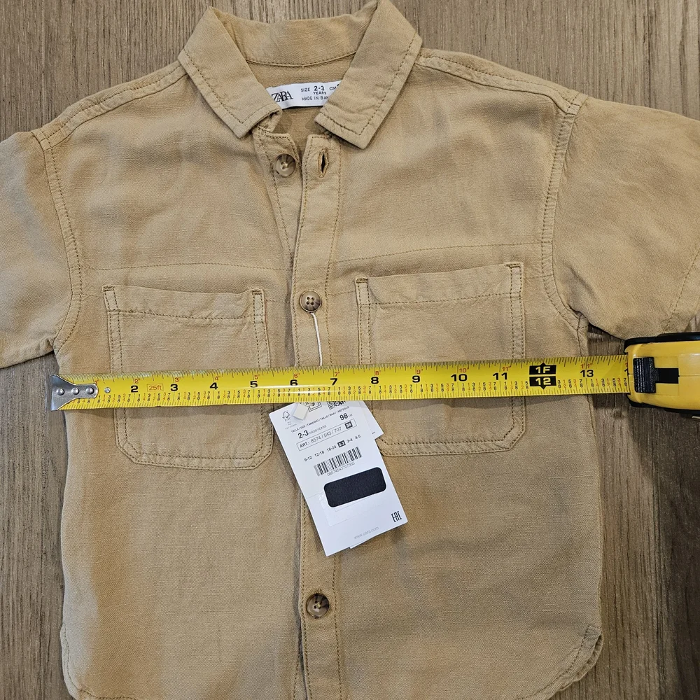ZARA Camel Short Sleeve Button Down Shirt Size 3T NWT - Picture 2 of 6